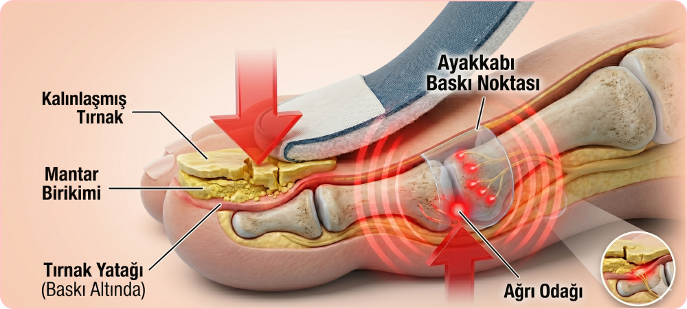 Ayakkabı baskısı nedeniyle kalınlaşan tırnak yapısı
